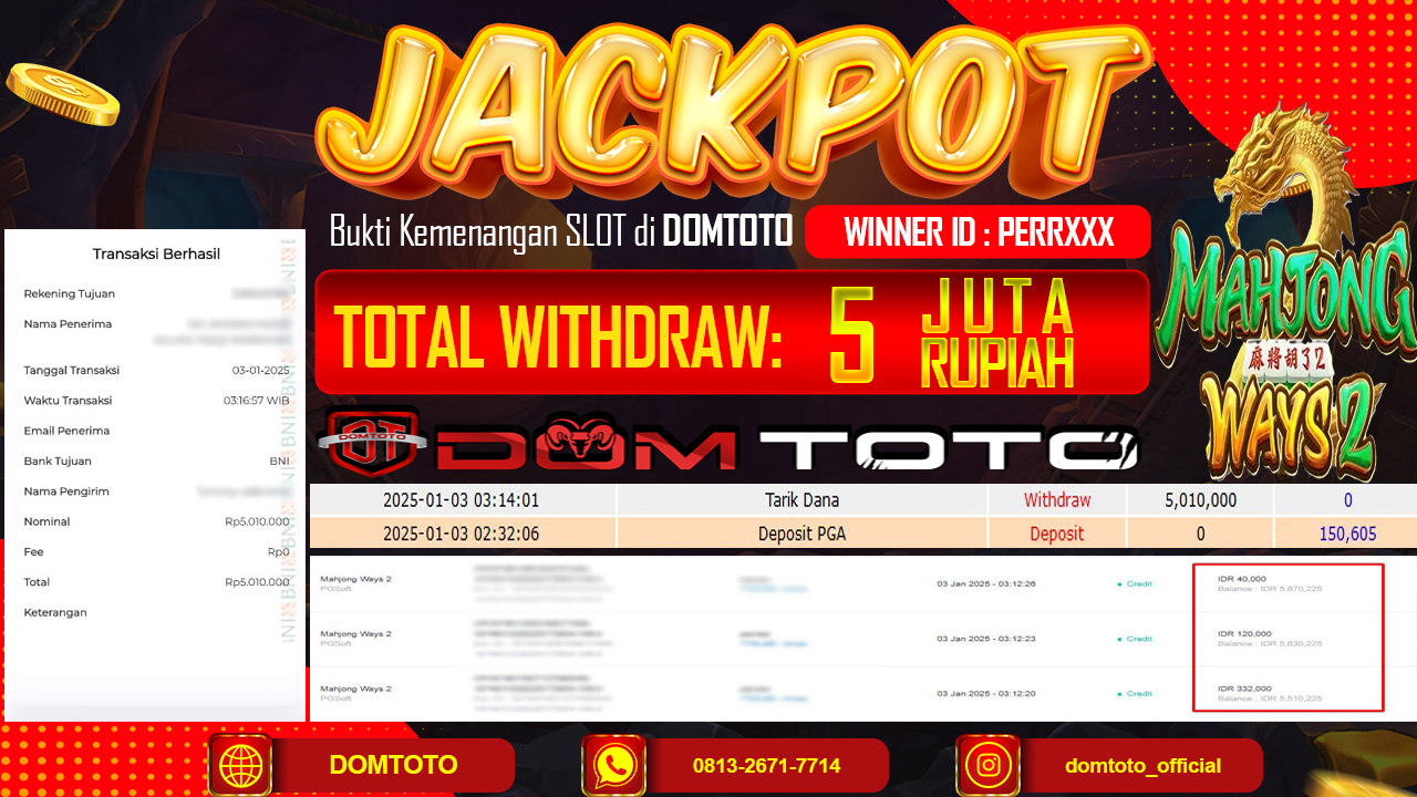 JACKPOT SLOT MAHJONG WAYS 2 03 JANUARI 2025